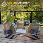Patio Furniture Set, 3-Piece Outside Bistro Set Handwoven Rattan Wicker Chairs with Waterproof Cushions, Tempered Glass Table, Outdoor Conversation Set for Porch, Brown & Light Grey - Image 5